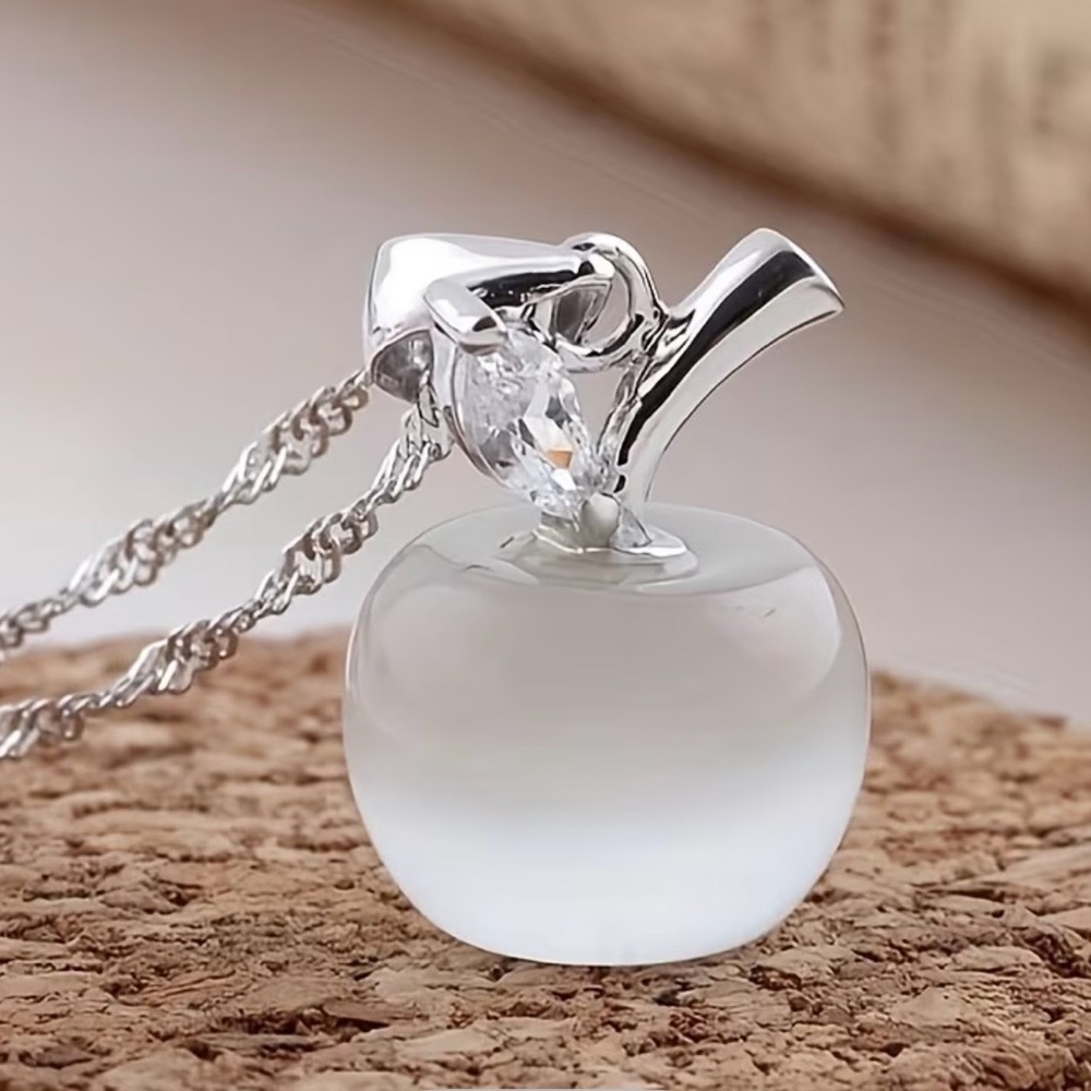Frosted Apple Pendant Necklace and Silver-Tone Boy & Girl Dangle Earrings